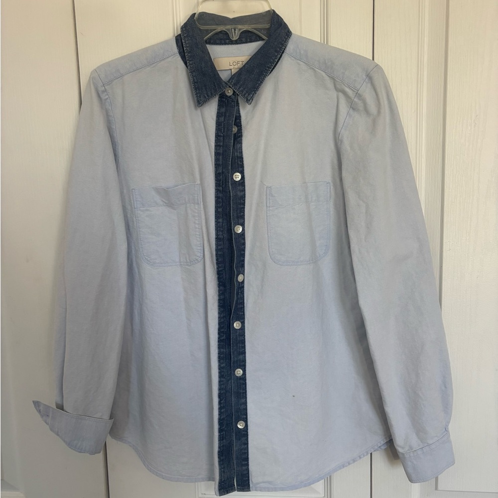 LOFT Light Blue Shirt with Denim Accents